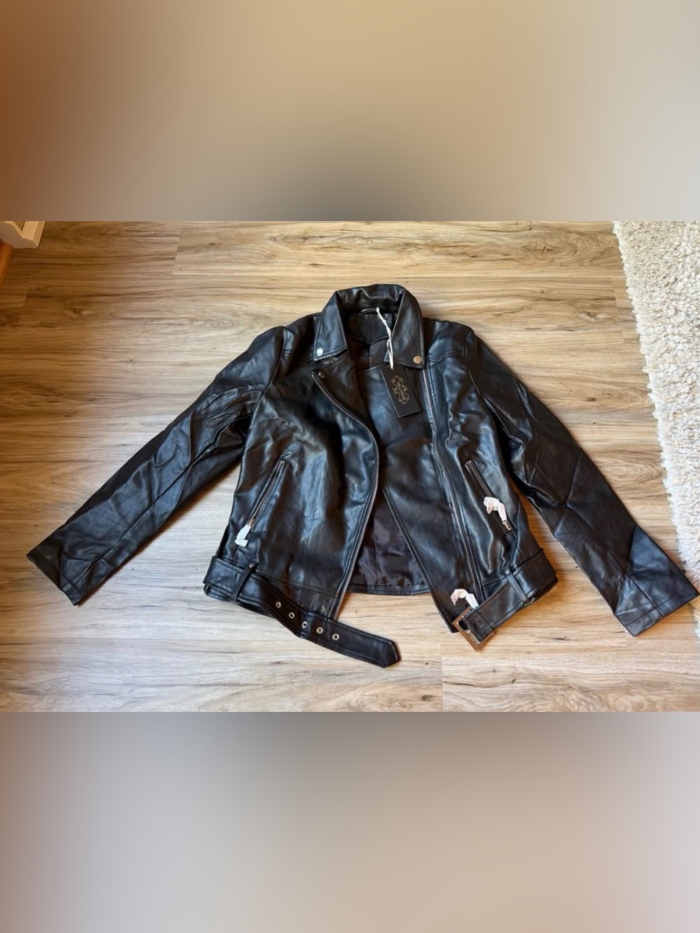 Black Faux Leather Moto Jacket - Women